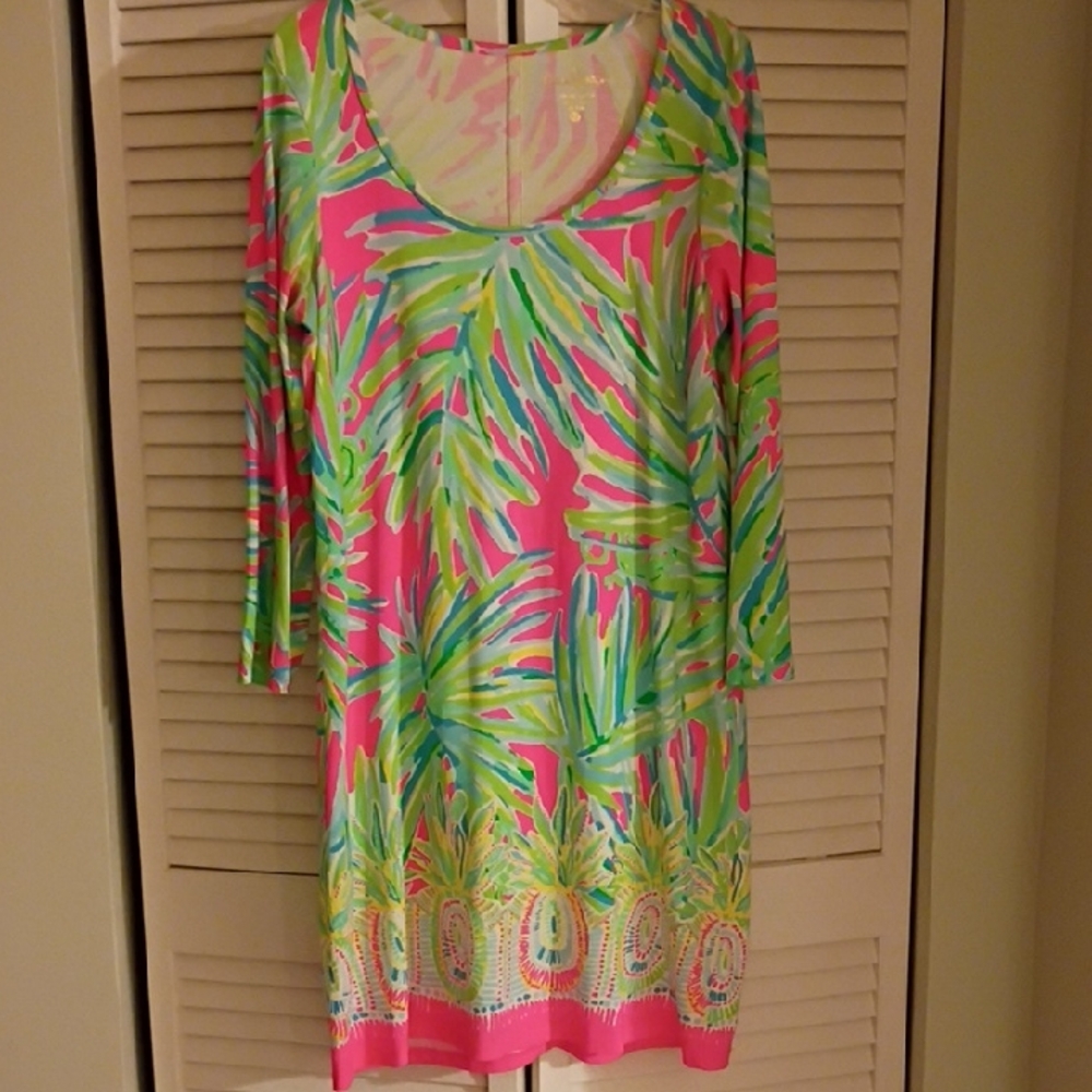 Lilly Pulitzer Pink and Green Tropical Dress M